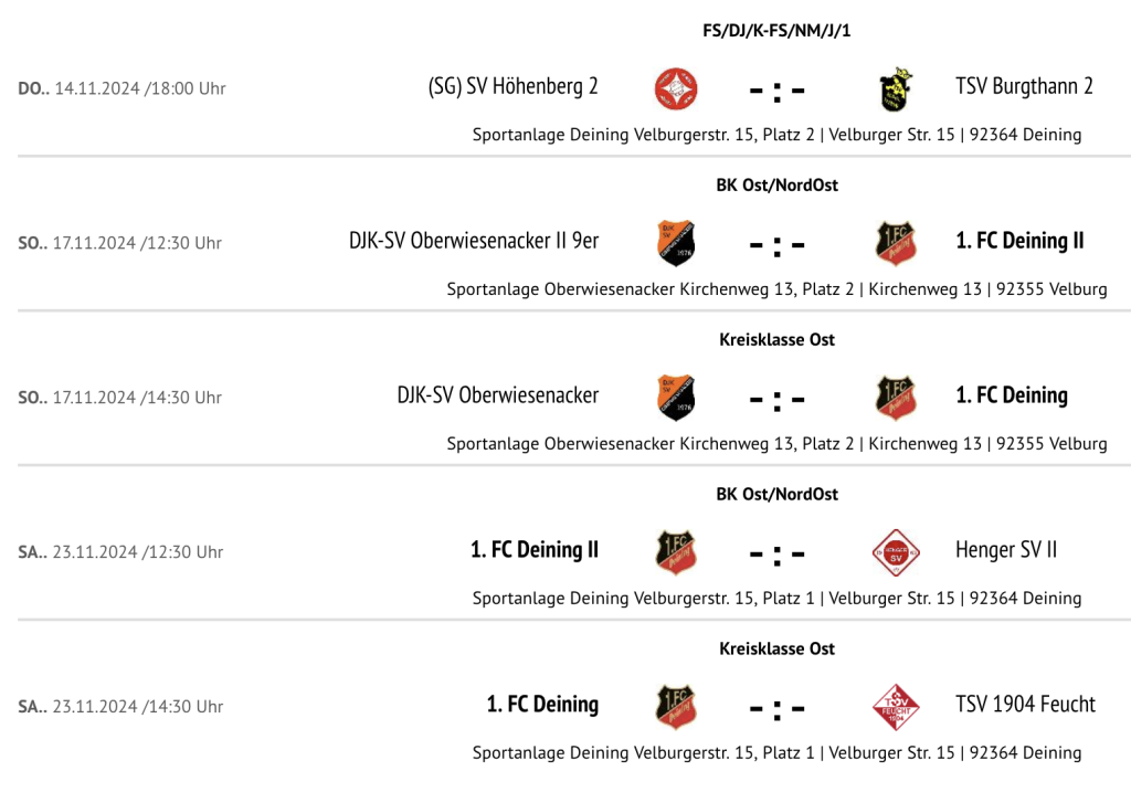 Spielplan FC-Deining und Höhenberg