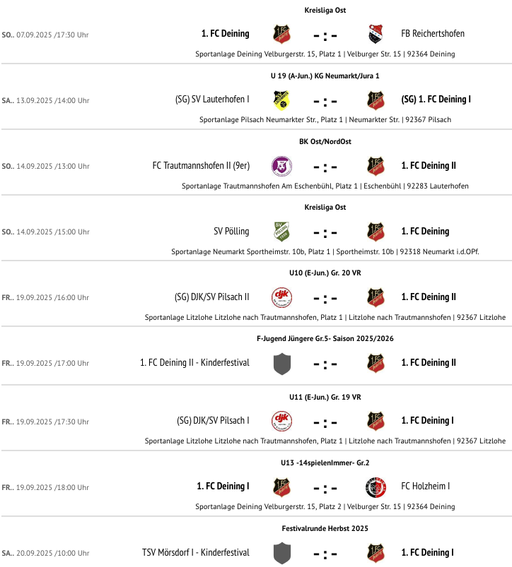alle Spiele alle Klassen mit Zeiten