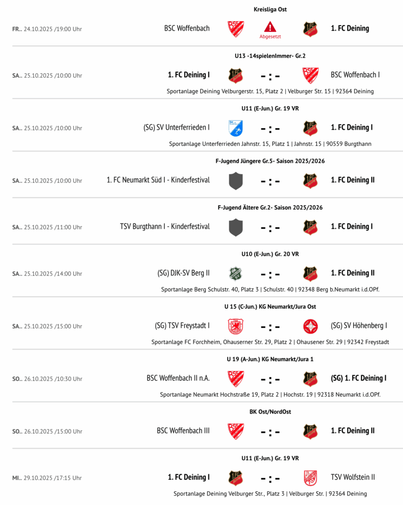Spielplan des 1. FC-Deining und Höhenber