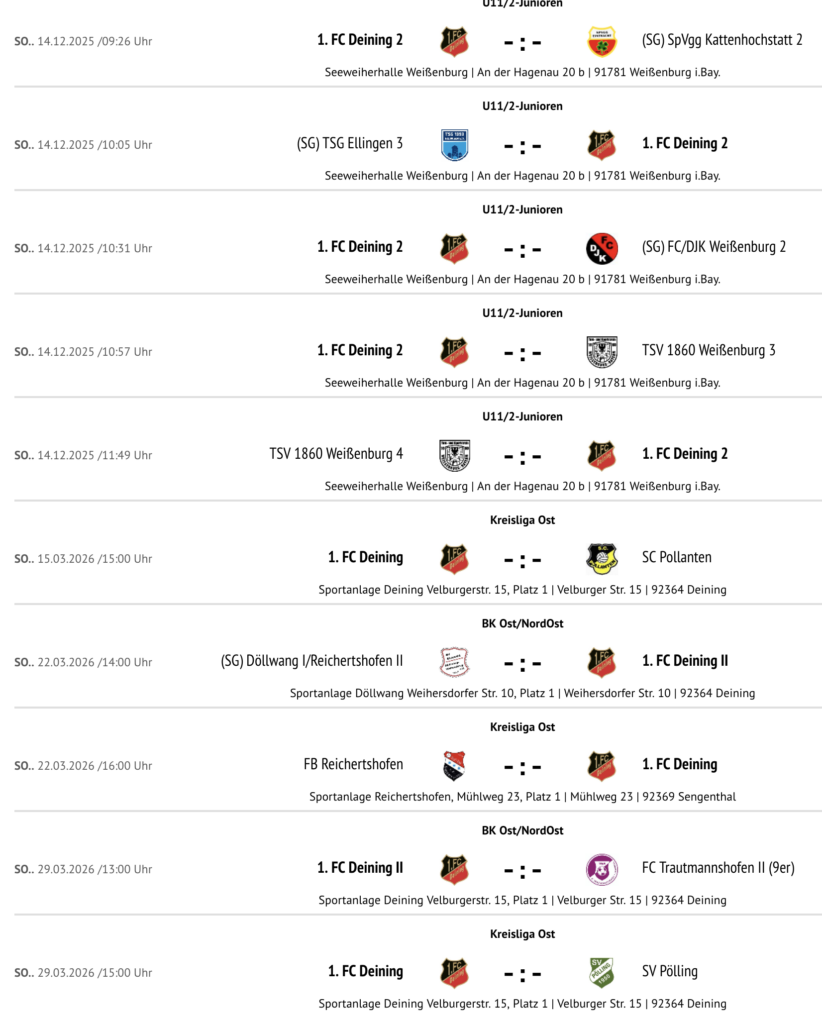 alle Spiele alle Klassen mit Zeiten