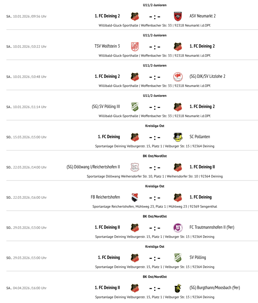 Alle Spieltermine auf einen Blick - FC-Deining